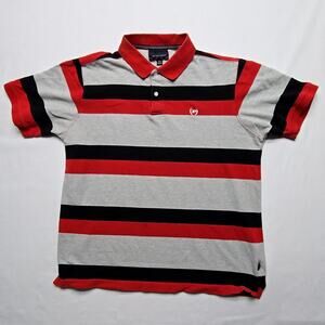 Phatfarm Striped Polo Red Black Gray Embroidered Logo Mens M Shirt Y2K